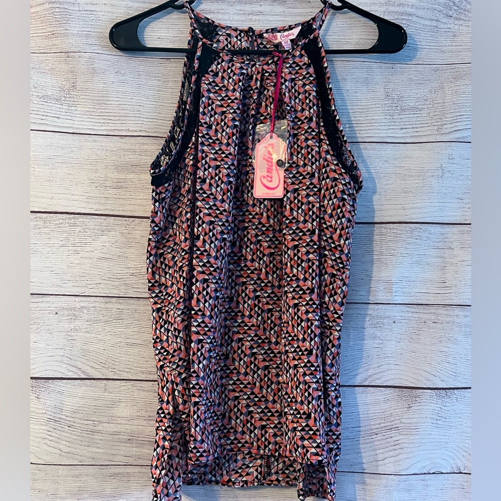Candies Racerback Style Tank Top Blouse with Lace Detail